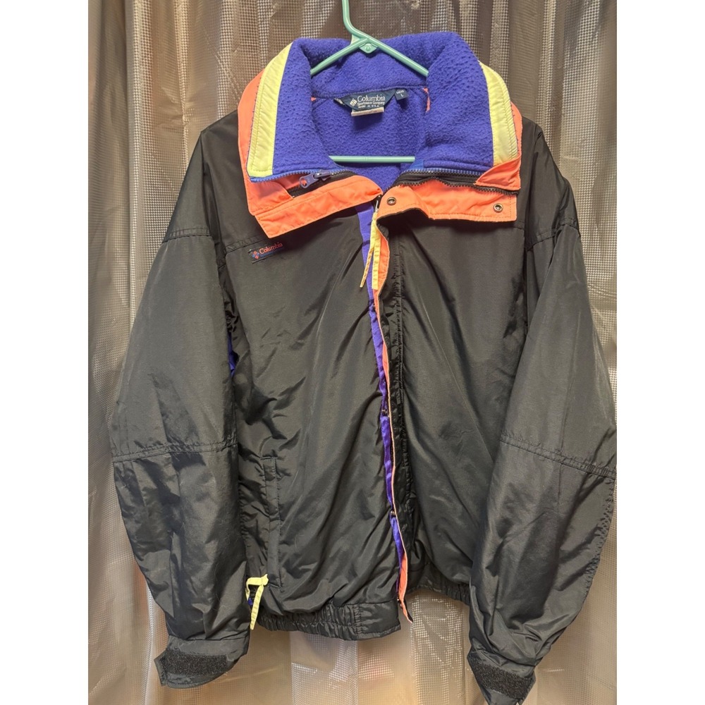 Vintage 90s Columbia Coat SZ L Black Bugaboo Radial Sleeve Purple Orange Yellow